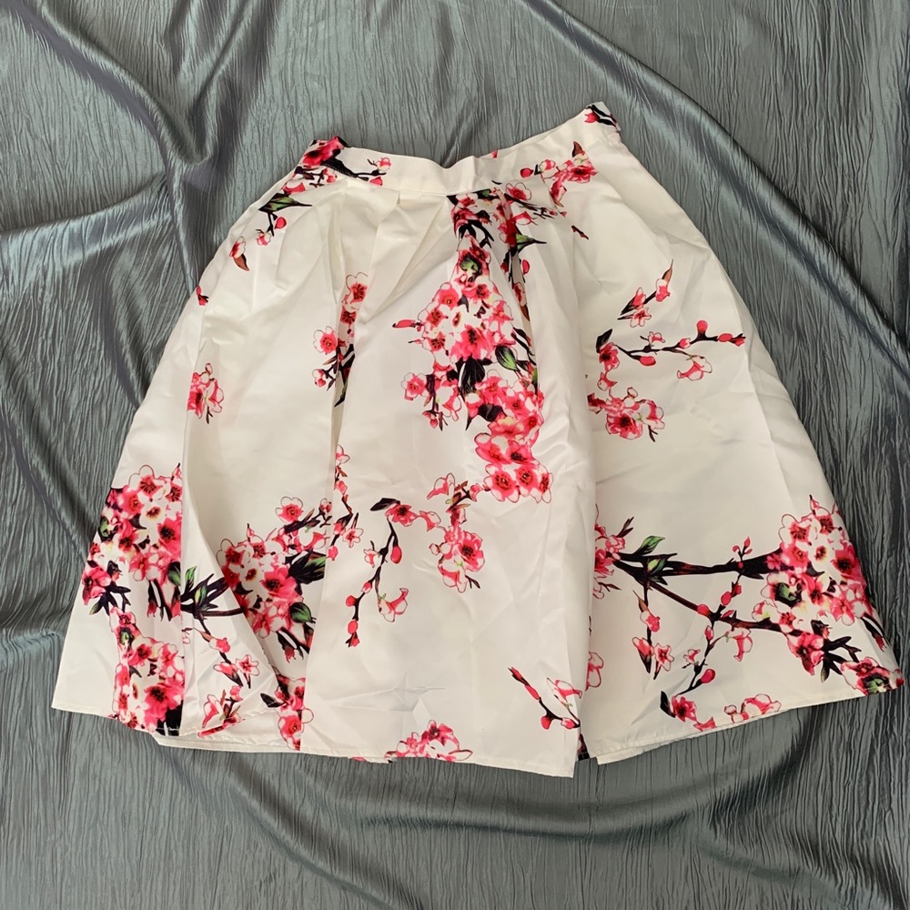 Satin Cherry Blossom A-Line Skirt